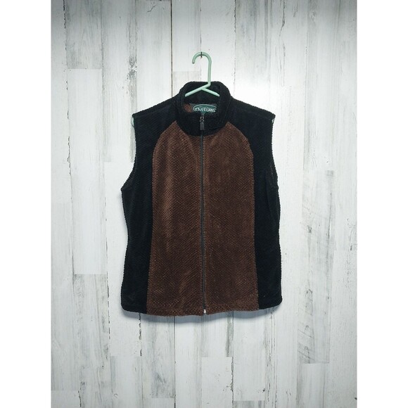 Overland Men's Medium Black Brown Fleece Full Zip Vest - Picture 1 of 6